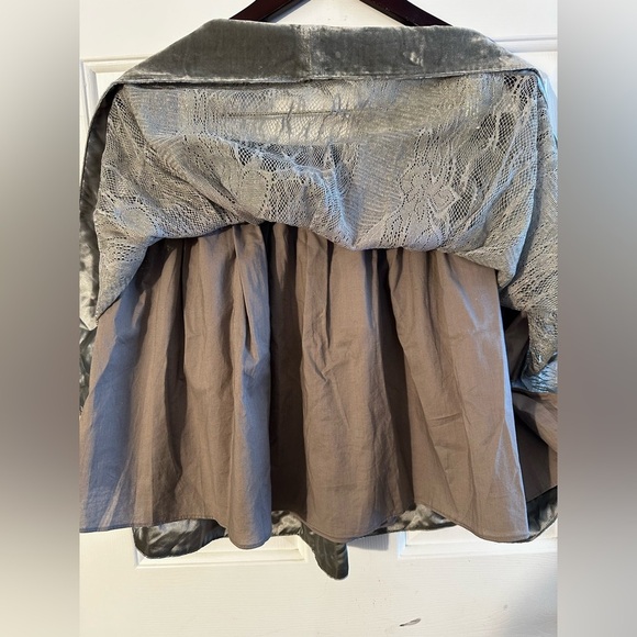 KIMCHI BLUE UO 7 Washable Skater Skirt US 10 Silver Green Lurex LACE Velvet NEW - Picture 5 of 12